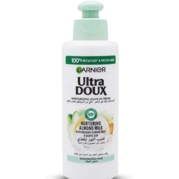 Garnier Hydrating Leave-In Milk, Intensely Nourishes and Revitalizes Hair, With Almond Milk, For All Hair Types, Vegan Formula, Ultra Doux, 200ml